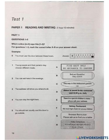 Ket 5 test 1 reading