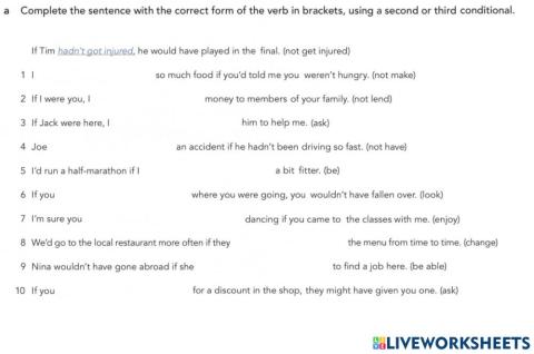 B2 - second and third conditional - ex. A