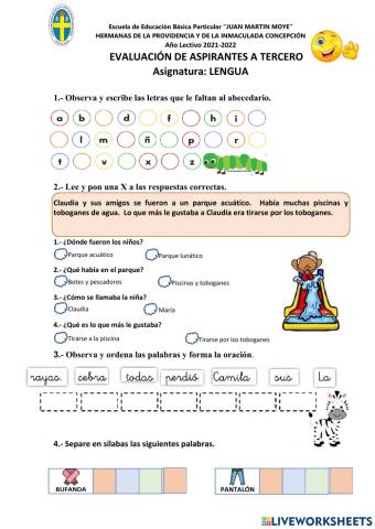 Evaluación de aspirantes a tercero