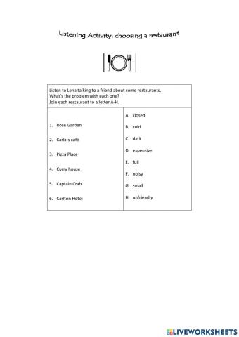 Listening Activity-Lena restaurants