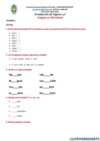 Evaluación de aspirantes a cuarto