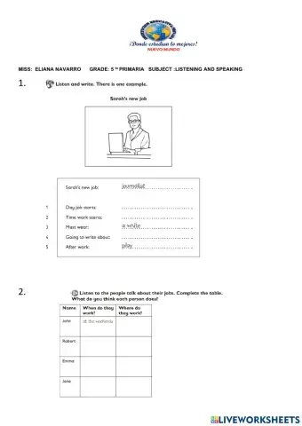 Examen listening 4to bimestre
