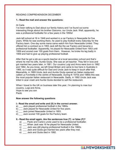 Reading comprehension