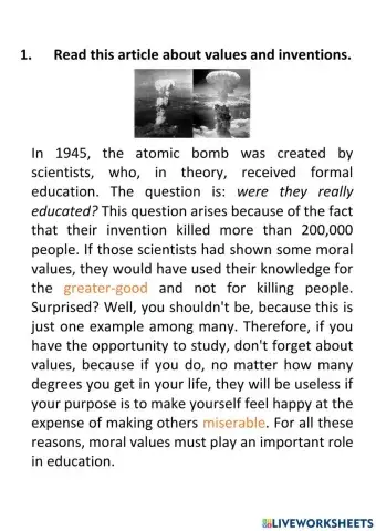 Reading about moral values