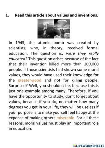 Reading about moral values