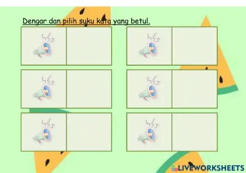 Suku kata kv h - dengar dan pilih