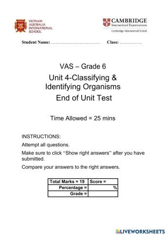 Grade 6- Unit 4 End of Unit test (For Sharing)