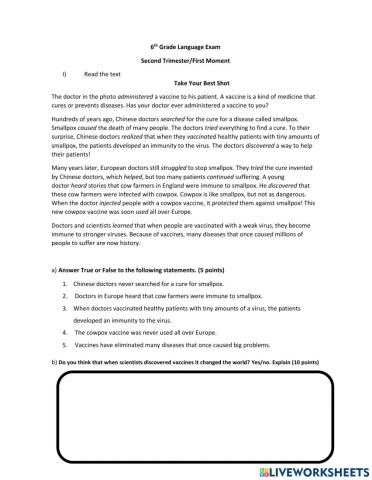 6th grade EXAM 2nd Trimester 1st moment