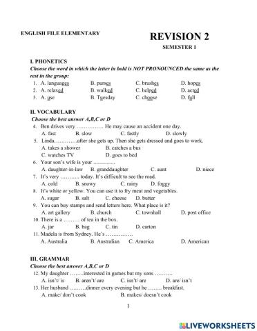 Revision 1 english file elementary
