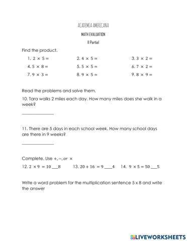 Math Evaluation II partial