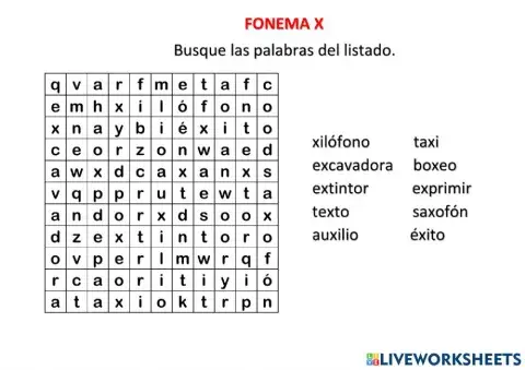 SOPA DE LETRAS FONEMA  x