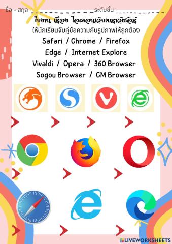 ใบงาน เรื่อง ไอคอนเว็บเบราว์เซอร์