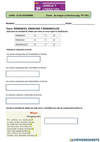 9° romances, endechas y romancillos