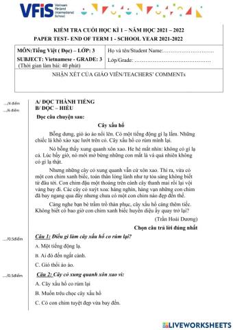 Ôn tập thi HK1 môn TV