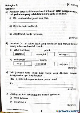 PENILAIAN PBD BAHASA MELAYU TAHUN 1 -Bahagian B