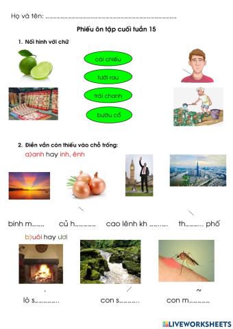 Bài ôn tiếng việt cuối tuần 15