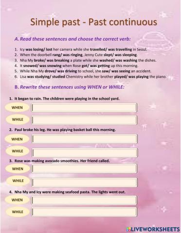 Simple past and Pat continuous tense