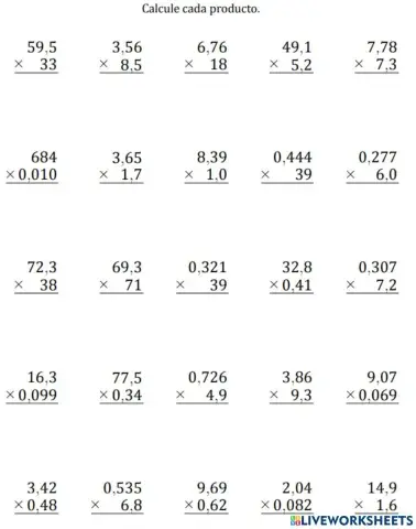 Decimales multiplicación