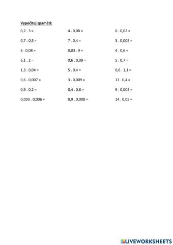 Násobení desetinných čísel