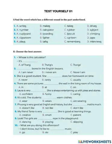 Test yourself 01 - Grade 6