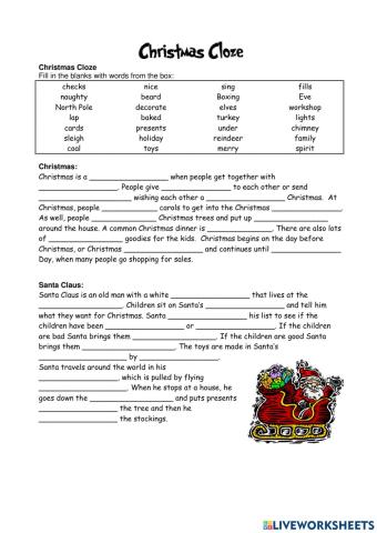 Christmas Cloze (bogglesworld.com)