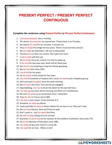 Present Perfect-Perfect Continious