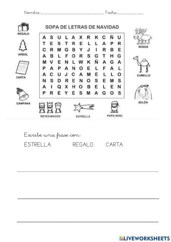 Sopa de letras de navidad