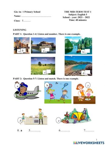 Mid-term test 1 grade 5