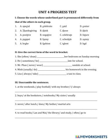 Lớp 6 unit 4 progress test