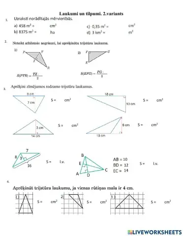 Laukumi un tilpumi. 2.var.
