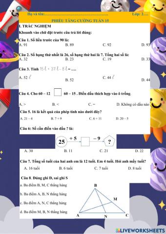 Ôn tập cuối hoc kì 1 môn Toán