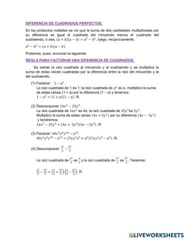 Diferencia de cuadrados perfectos.