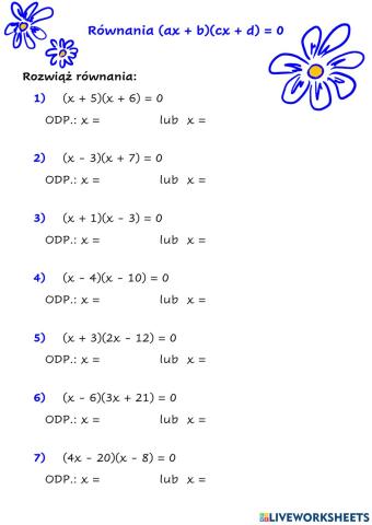 Równania (ax + b)(cx + d) - 0