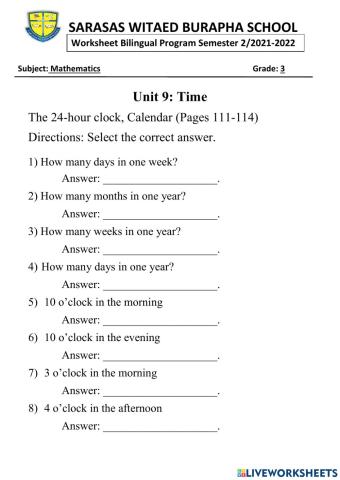 24-hour clock and Calendar