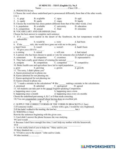 English 11- 15minute- test N3