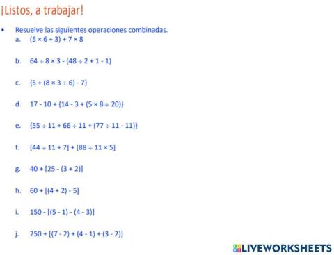 Operaciones Combinadas 5to grado