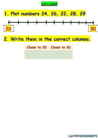 Number lines for rounding 2 digit numbers to nearest 10
