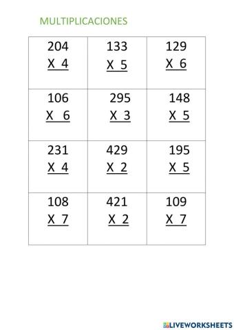 Multiplicaciones sencillas
