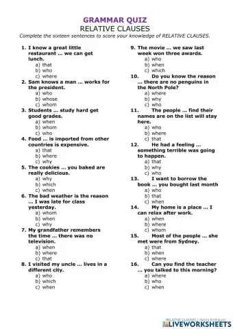 Relative Clauses Quiz
