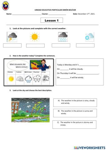 Clothes, prepositions and weather