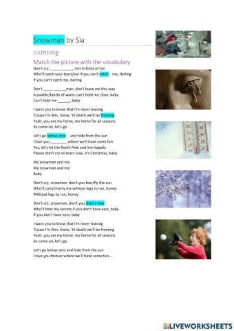 Sia-snowman lyrics excersice