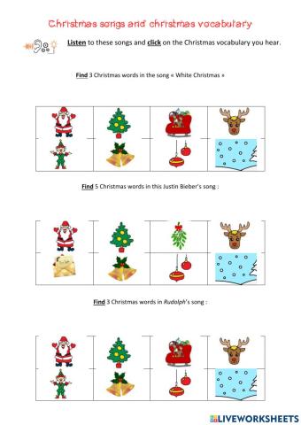 Christmas songs and christmas vocabulary