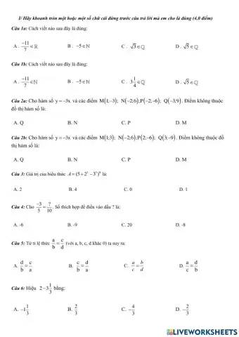 Trắc nghiệm HK1 Toán 7 18