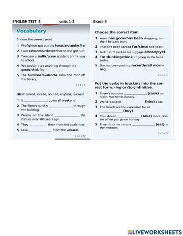  Revision test  Grade 9.  Right on 3