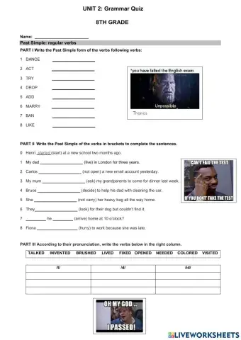 8th grade - regular verbs past simple QUIZ