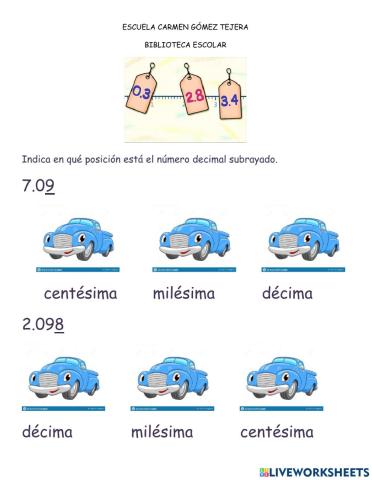 Reconocer lugar decimal