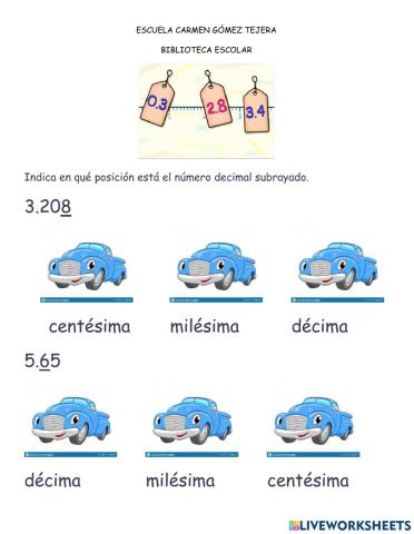 Reconocer lugar decimal