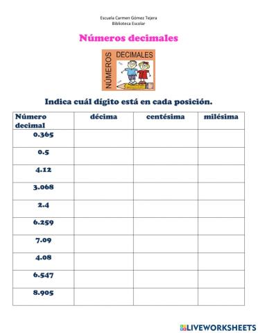 Reconocer números decimales