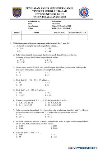 Remedial PAS Matematika Kelas 6