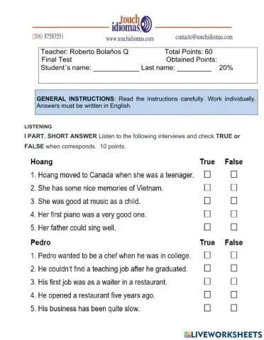 FINAL TEST. TOUCH INTERCHANGE 2. 